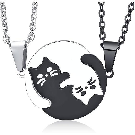 Matching Necklace for Couples, Personalized Yin Yang Pet Cat Pendant Necklace, Boyfriend and Girlfriend Promise Couples Necklaces for Him and Her, Cat Necklace C