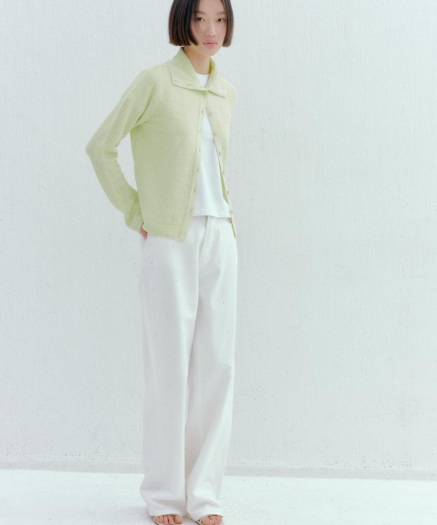 Okuka Shiny Wide Denim Pants - White