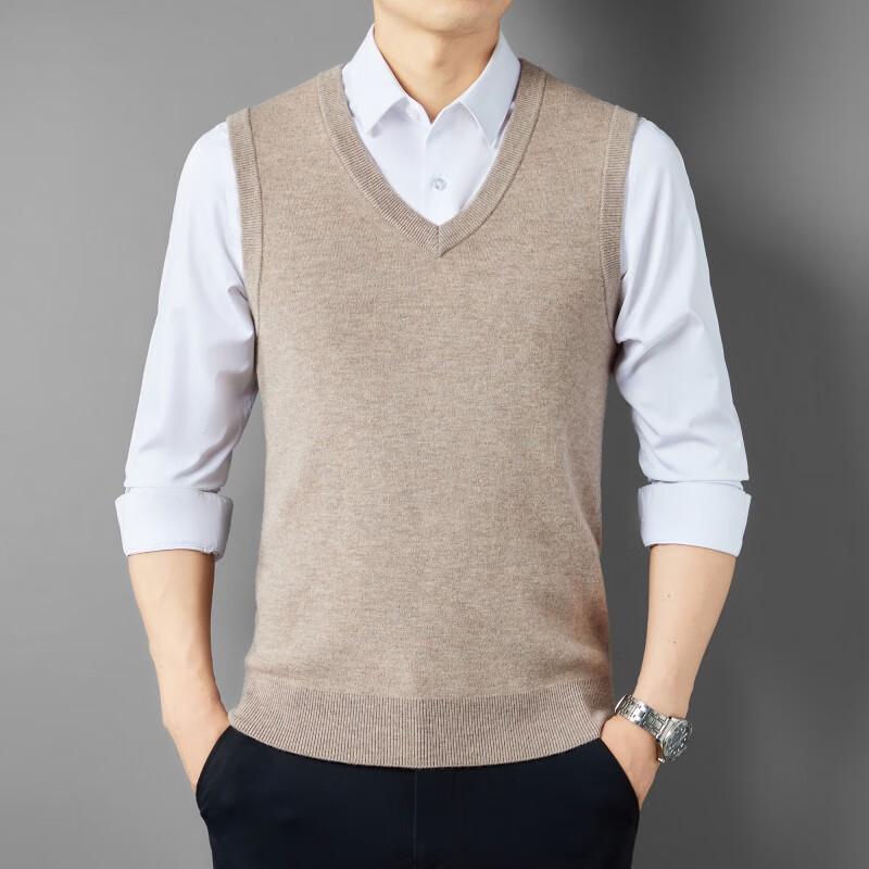 Fengxun Men's 100% Pure Wool V-Neck Knitted Vest FXT6450