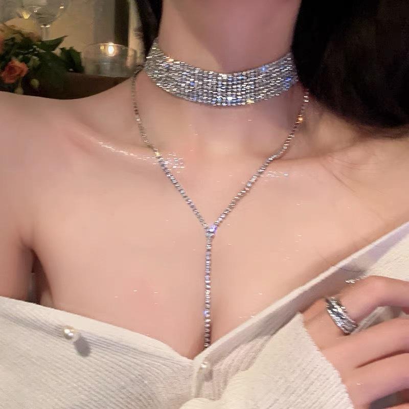 Colier de lux ușor de nișă Tassel Flash Diamond, cravată feminină, lanț de claviculă de înaltă calitate, lanț de gât