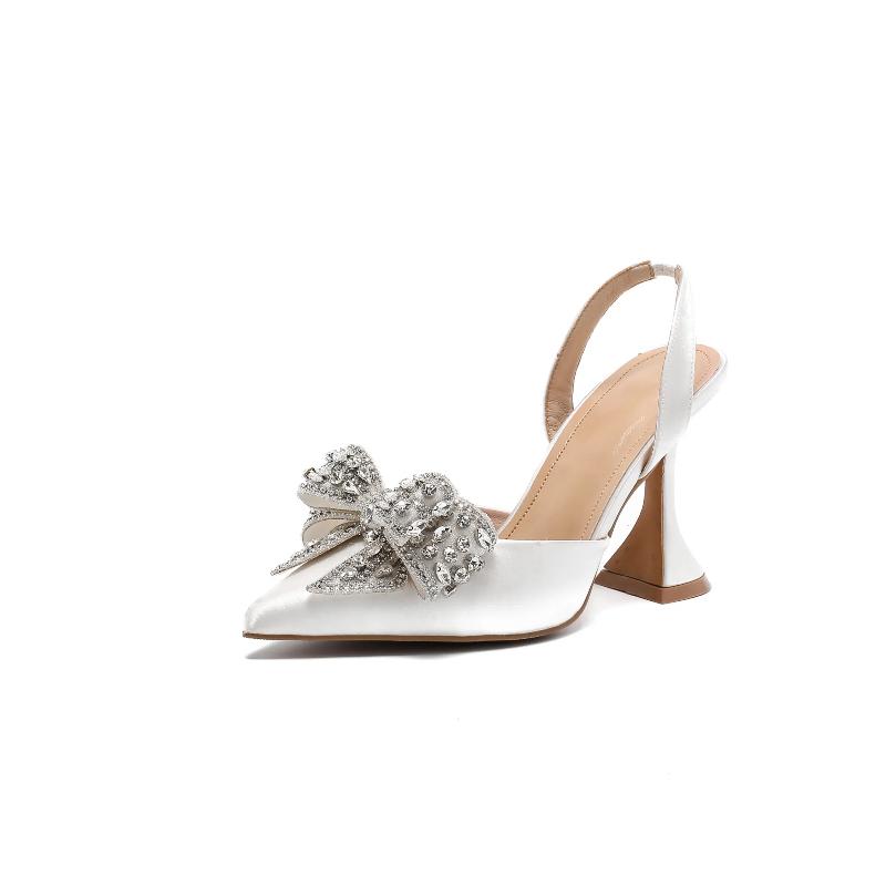 Spring And Summer Women's High Heels Pointed Wine Glass Heels Sexy All-match Banquet Bowknot Sandals With Empty Back Shoes