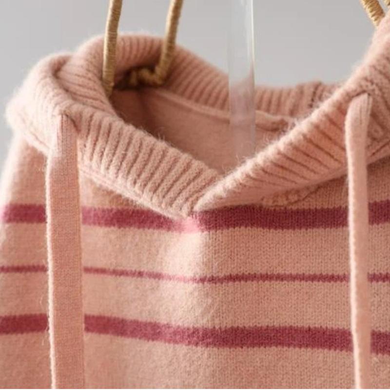 Pullover für Damen Herbst Winter Verdickter Pullover Warm Gestrickt Gestreift Rundhals Basisschicht Dehnbar Langarm Oversize Jumper Oberteile