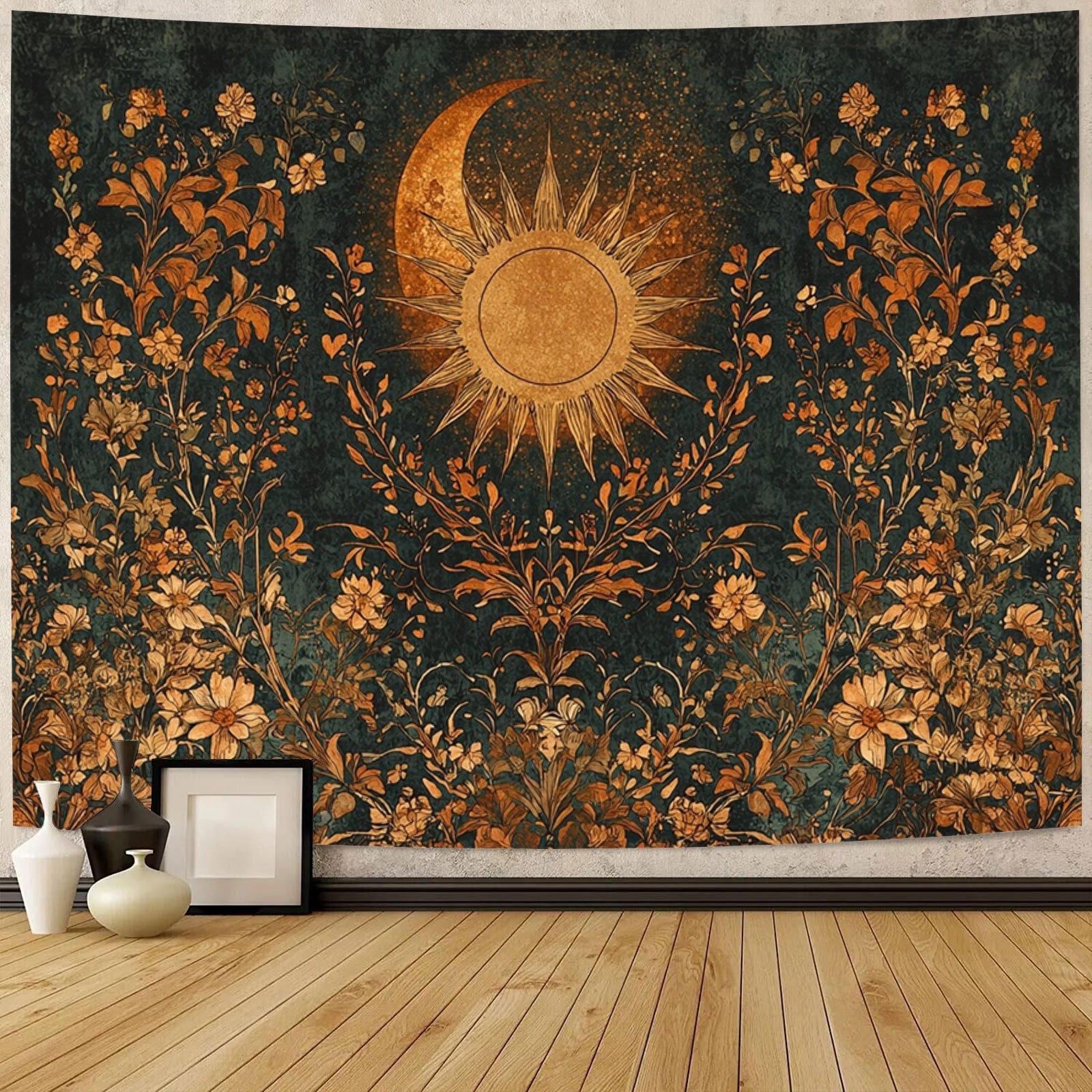 

Sun and Moon Flowers Digital printing polyester wall hanging tapestry decorative Living room bedrooms Office background gift 74x94cm(29x37in)