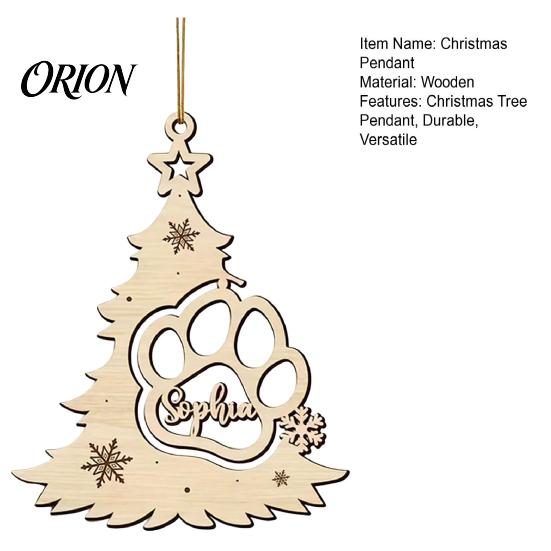 Decorative Tags for Christmas Tree Wood Pendant with Paw Print, Hollow Engraved Hanging Natural Craft Ornaments Ornament, Rustic Style Holiday