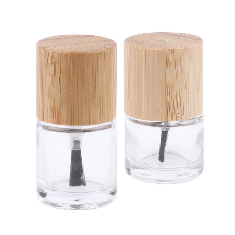 5Ml 10Ml 15Ml Cylindrical Glass Nail Oil Bottle Hair Brush Nail Glue Bottle Solid Wood And Bamboo Cover Nail Oil Container
