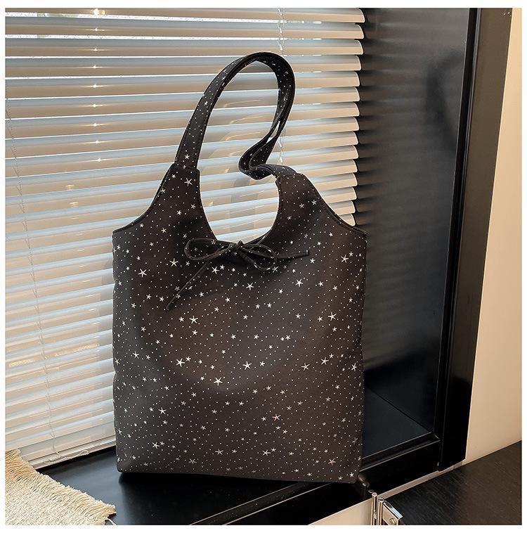 Korean-Style Starry Tote: 2026 Women's Single Shoulder, Large-Capacity Casual Handbag