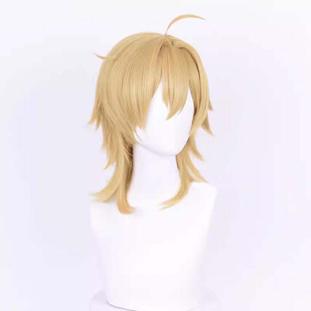 Mullet Head Short Straight Synthetic Wig Blonde Anime Game Cosplay Fluffy Wig Heat Resistant for Daily Party