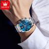 OLEVS Fashion Silver Blue Stainless Steel Watches for Men Sport Waterproof Man Moon Phase Date Male Quartz Wristwatch reloj