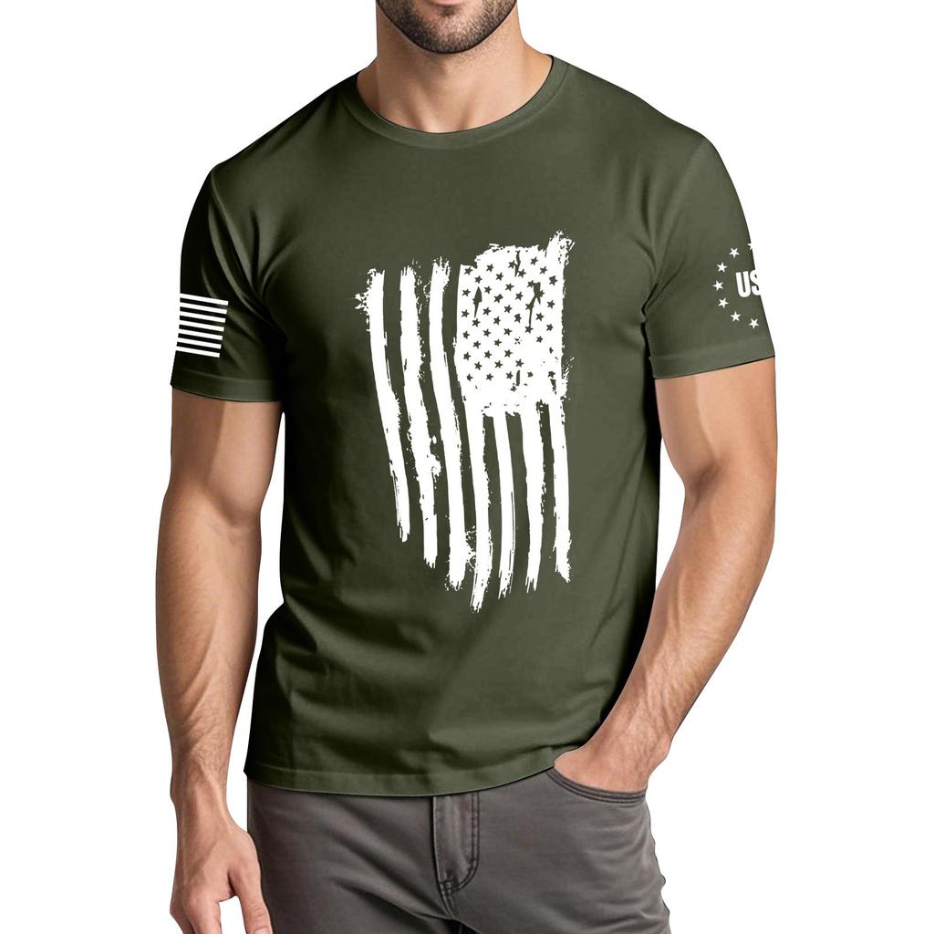 Herren Modisches Lässiges Unabhängigkeitstag Bedrucktes Rundhals Kurzarm T-Shirt Top