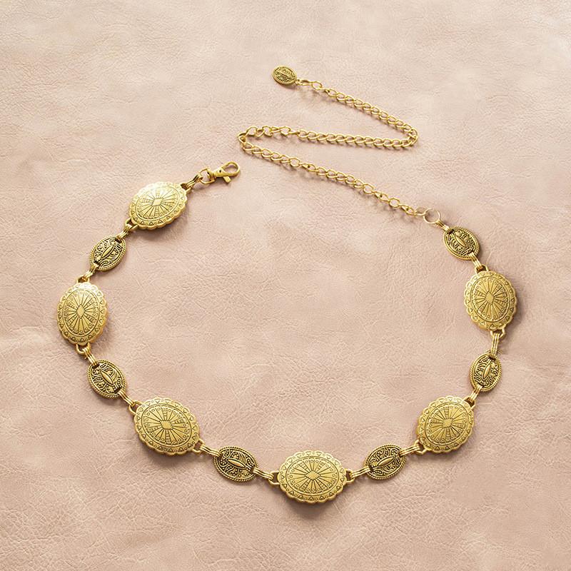 Inspired Metal Ethnic Waist Chain With Engraved Pattern For Women Outfits Casual