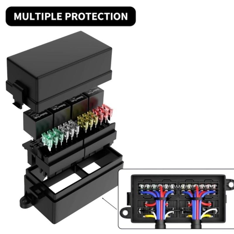 High Capacity Multipurpose Pre 12 Circuit Fuses Relays Block for Automotive Boat Marine Use with Easy tallation
