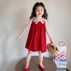 Girls Red Sleeveless Summer Dress for First Birthday Party