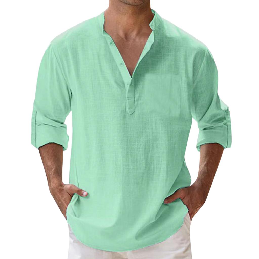 Pánská móda Stojáček Jednobarevná košile Ležérní top s dlouhým rukávem