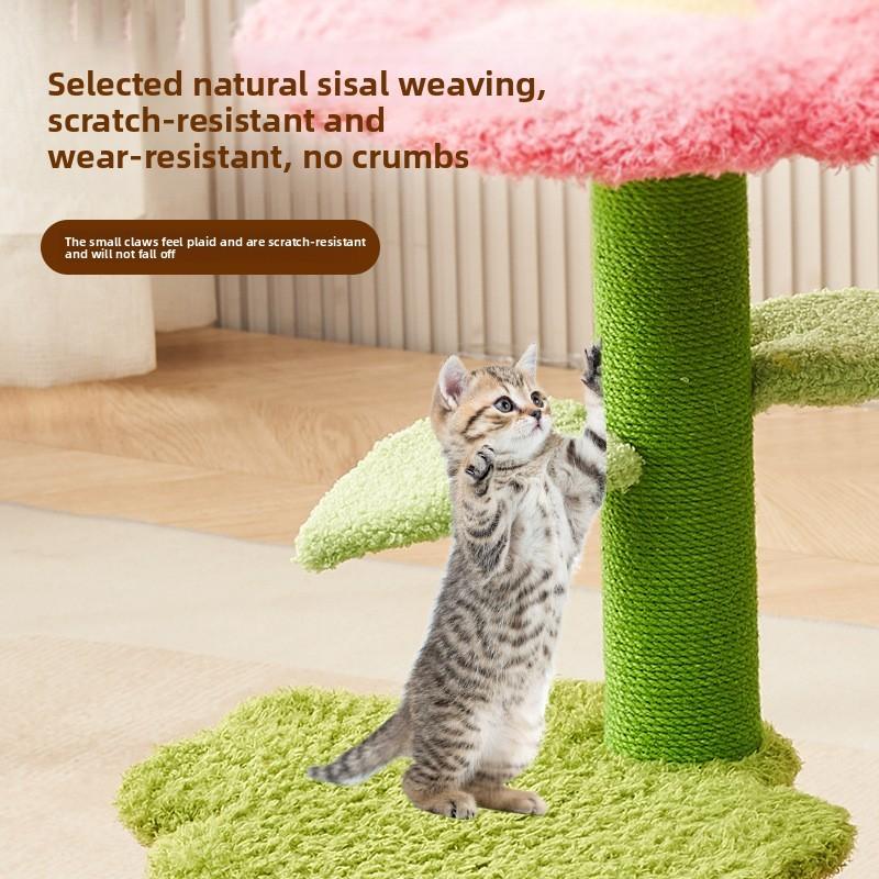 Small Flower Cat Tree with Sisal Scratch Board and Cat Bed, Space-Saving Cat Tower for Indoor Cats, Pet Decor