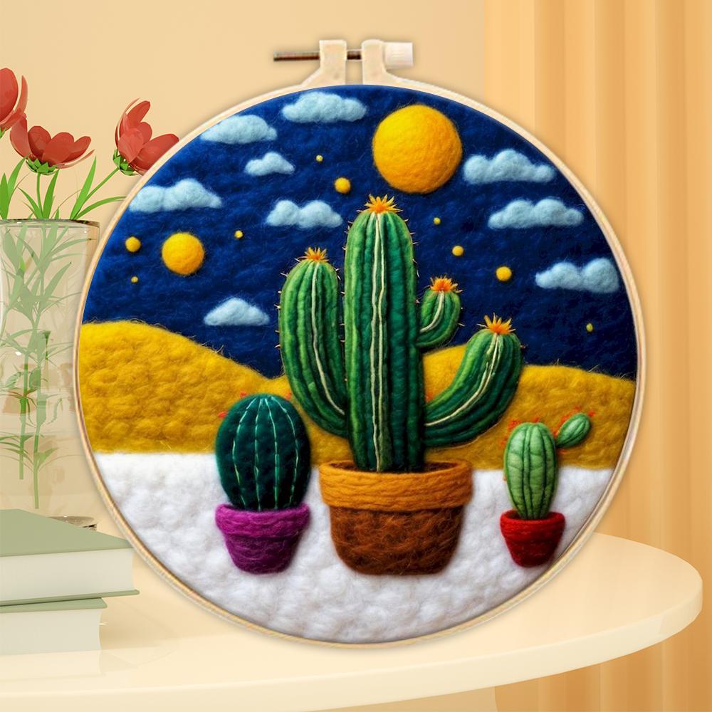 CHENISTORY 20x20cm Frame With Diy Felt Kit Wool Felting Painting Plant Pot Wool Needle Felt Picture Kit Felt Craft Decoration Gi