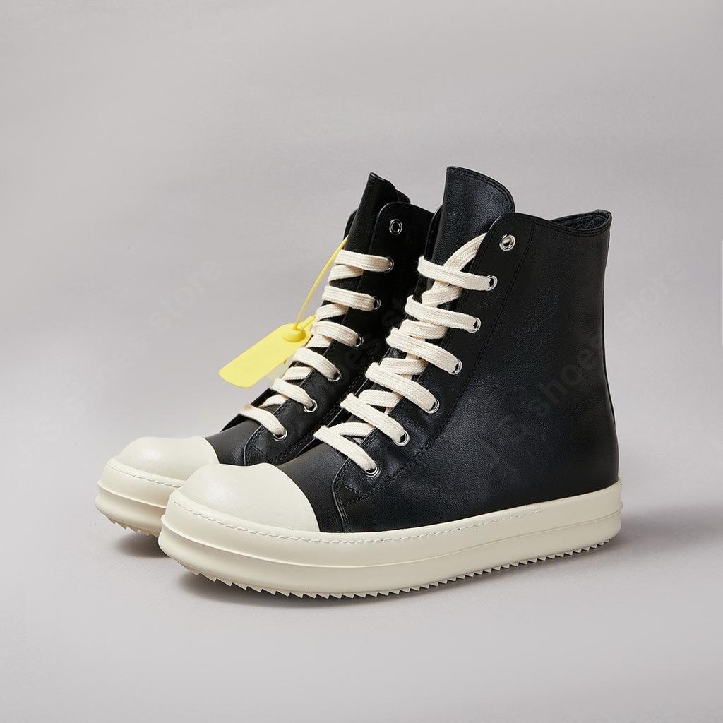 Brand Ro Shoe Men High Top Shoes Black Leather Sneakers Cowhide Women Boots Luxury Casual Sneaker Laces Zipper Flat Ankle Boot