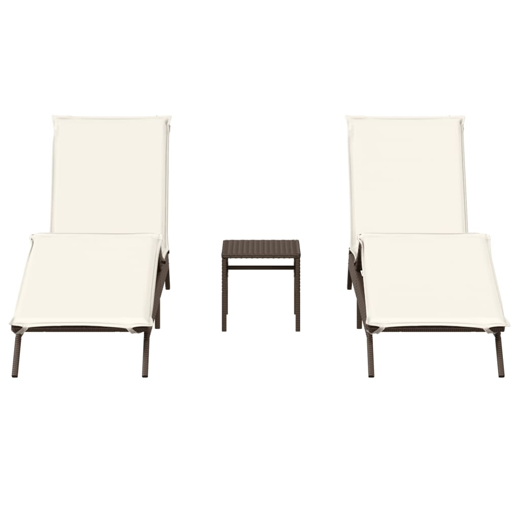 2 Piece Sun Lounger Set with Table Brown Poly Rattan