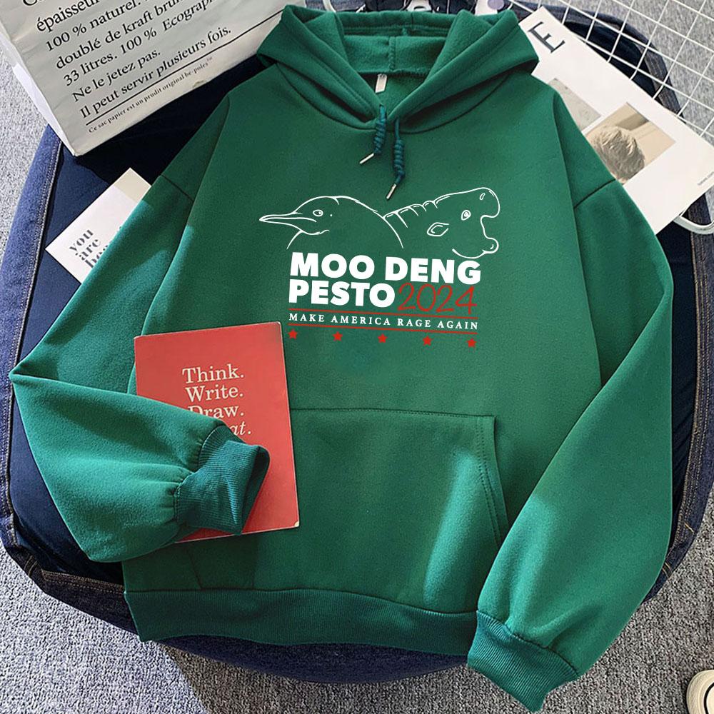 Moo Deng and Pesto Penguin Hoodies Long Sleeve Women Men Sweatshirts Funny Cartoon Graphic Printing Hoodie
