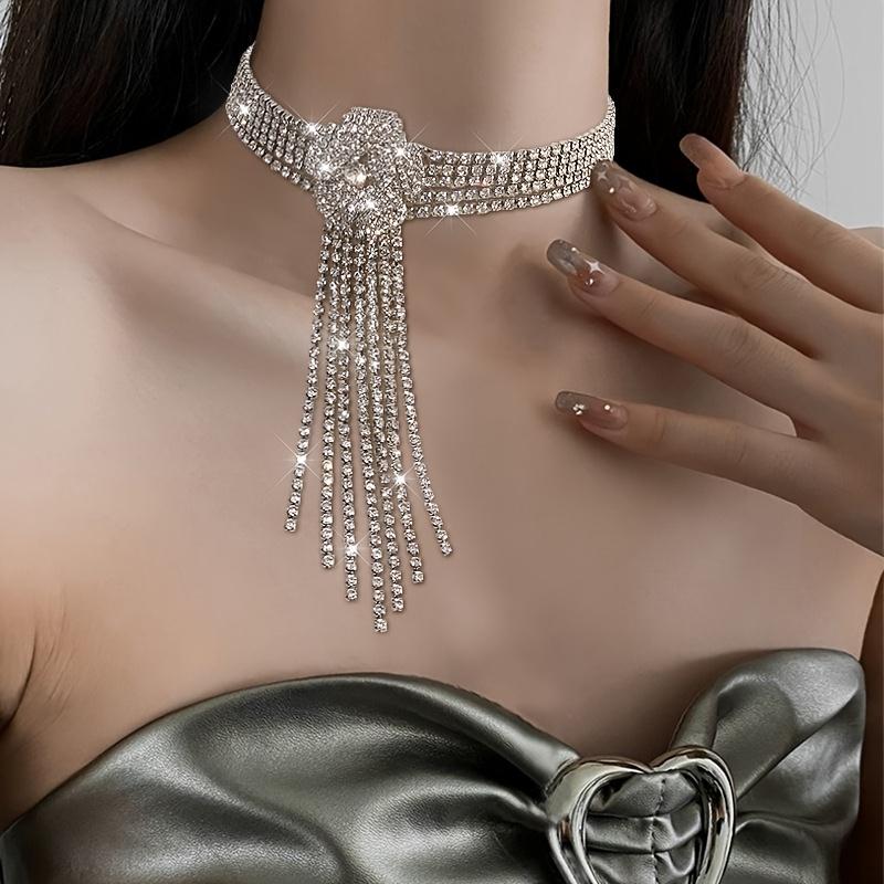 

1 шт. Роскошная Модная Многорядная Бахромчатая Роза Женская Наклейка На Шею Ожерелье Подходит для Вечеринок, Банкетов и Свадеб серебряный