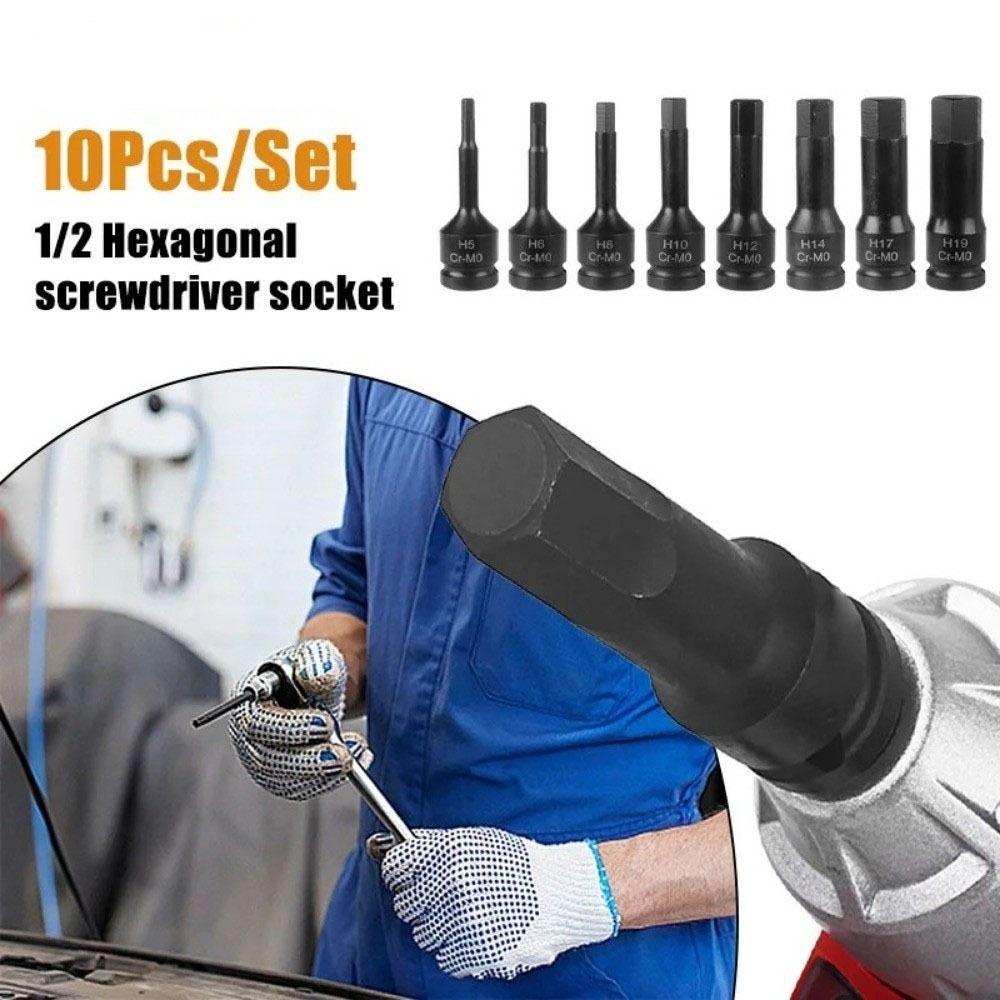 10PCS Cr-Mo Steel Impact Wrench Socket 1/2 Inch Drive Metric  Power Nuts Driver  Socket Removal