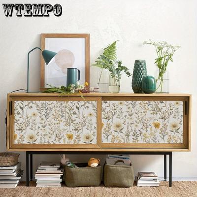 1roll Vintage Flower Self-adhesive Wallpaper Plants Flowers Pattern Waterproof Wallpaper Self-Adhesive Peel and Stick Contact Light Color Wall Sticker
