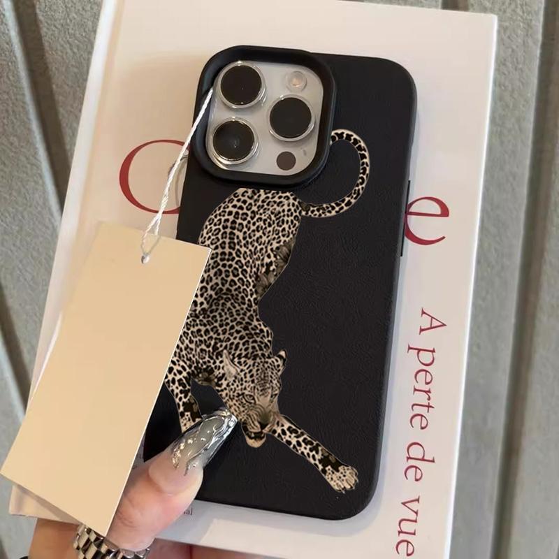 

Cool Black Leopard Design Lychee Texture Phone Case For iPhone 17 Air 16 e 15 14 13 12 11 Pro Max Plus SE Soft Cover iPhone SE (2020)