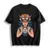Tribal Tiger Headdress Girl Print Top Ethnic Style Street Cool T-Shirt Pure Cotton T-shirt
