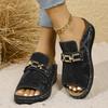 Foreign trade large size summer new slope heel thick-soled slippers metal decoration Roman style fish mouth beach cool leopard print slippers