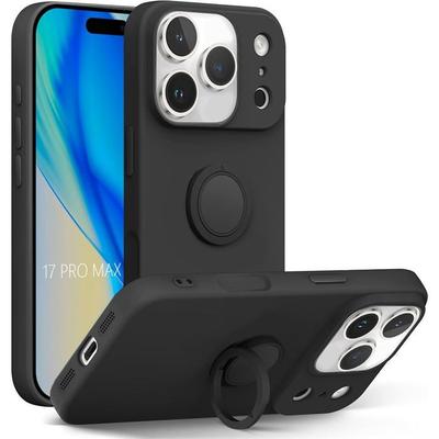 Protective Case - BOOLING - for iPhone 17 Pro Max - Shockproof Silicone with Rotating Ring - Black