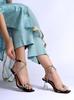 Shoetopia Damen Transparente Blockabsatz-Sandalen | Stilvolle Knöchelriemen-Partyschuhe mit Strass-Schleifen-Detail