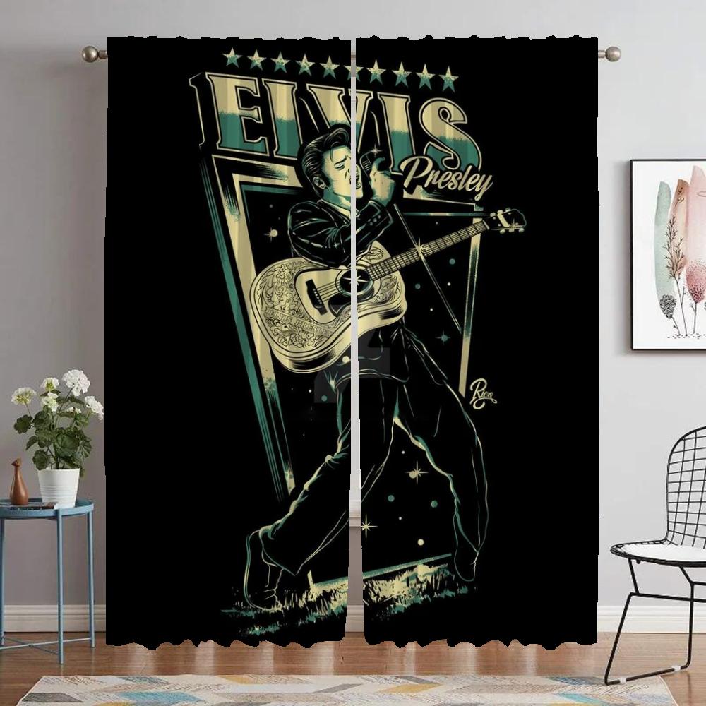 Elvis Blackout Curtains for Camera Shades Partition Living Room Curtain Kitchen Curtains 2 Pieces Halloween Decoration Elegant