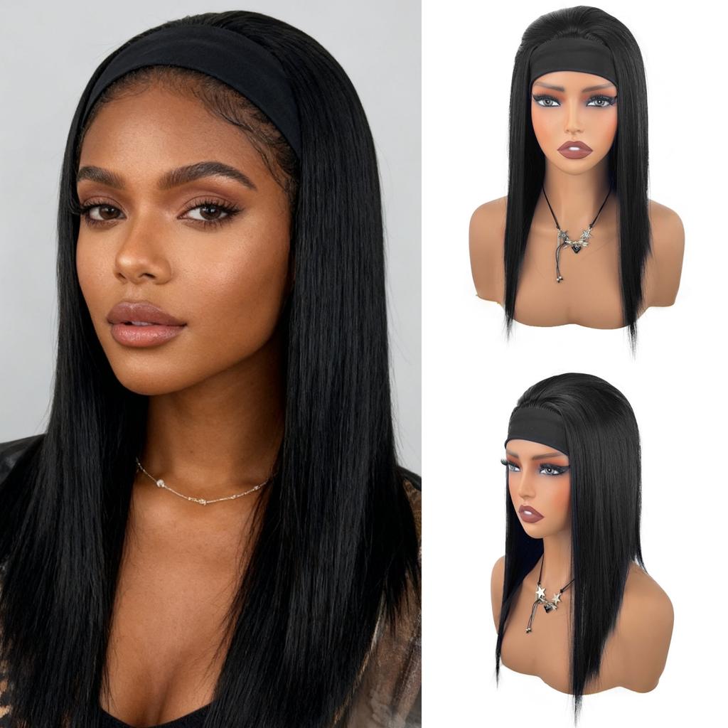 European American African Fashion Women's Headscarves Wigs Long Straight Hair Ice Silk Hairbands Synthetic Headbands