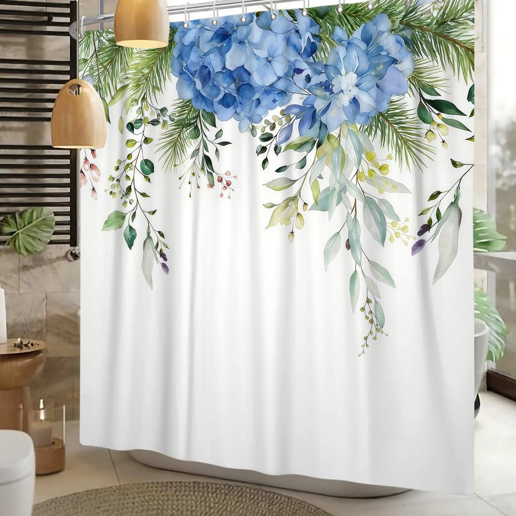 Watercolor Green Leaf Shower Curtain Floral Plant Botanical Print Waterproof Bath Curtain For Bathroom Decor Polyester With Hook