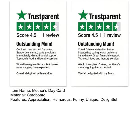 Funny Mother's Day Card Outstanding Mum Rating Review Greeting Card with Envelope Humorous Mom Appreciation Card Unique Gift from Daughter or Son