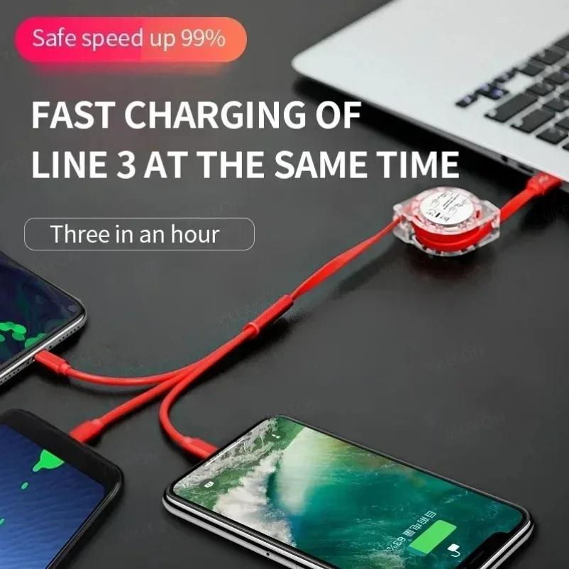 Retractable USB Data Cable for iPhone Android Type C Fast Charging Charger Samsung Xiaomi Huawei Cable