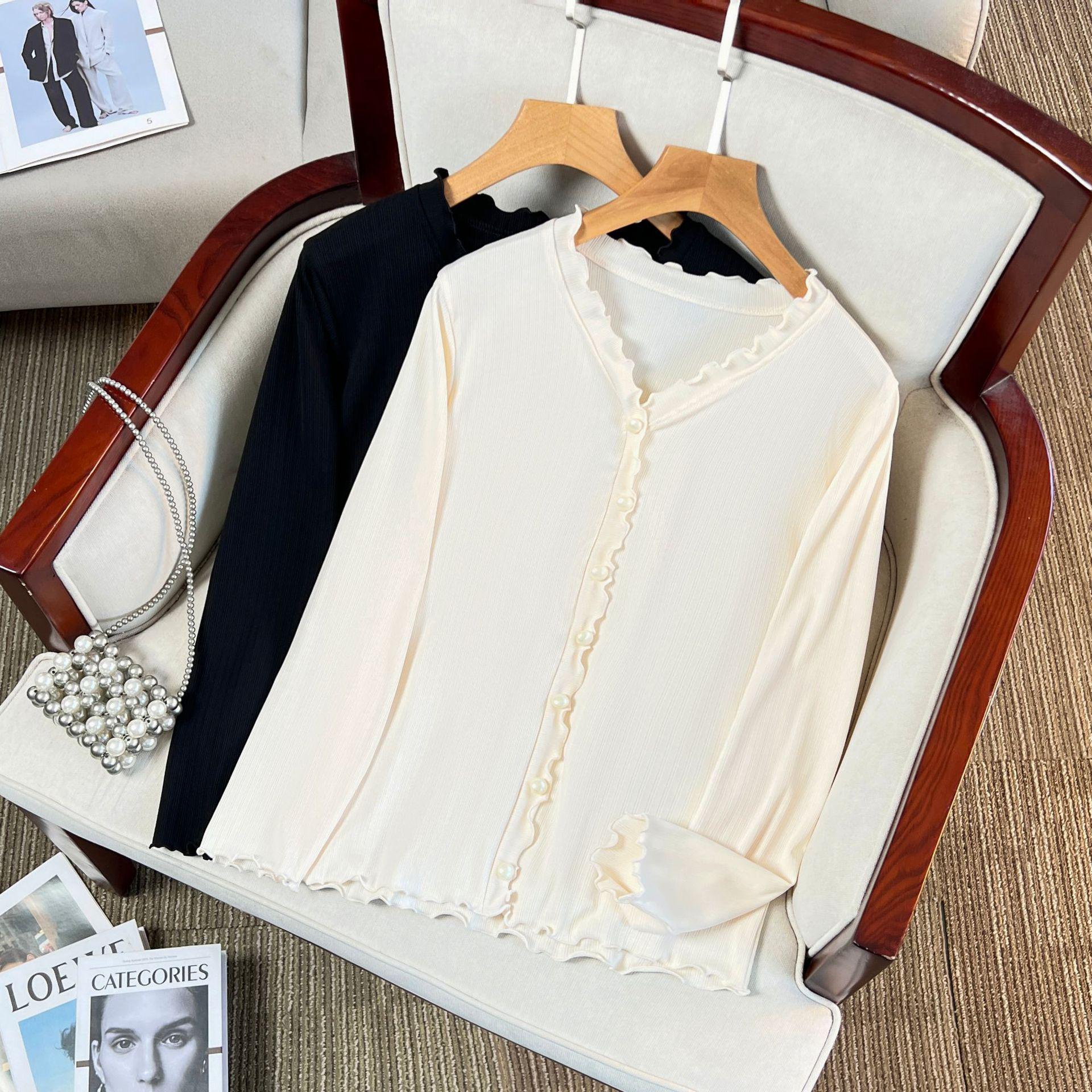 

Plus Size V-Neck Long Sleeve Slim Knit Top with Ruffle Collar for Autumn/Winter 5XL абрикосовий