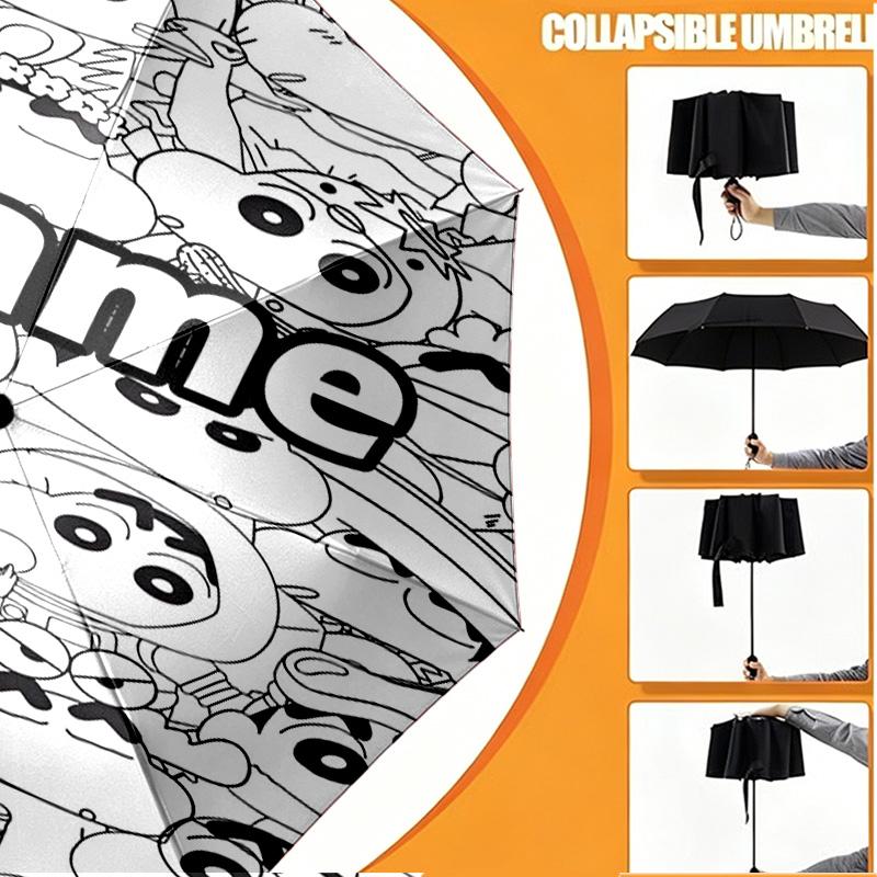 Custom Name Personalized Crayon Shin Print Umbrella, Auto Open Close, 8‑Rib Sturdy Frame, Commute Camping Hiking Use, Birthday Gift
