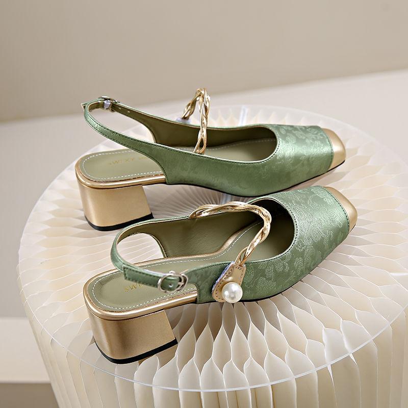 New Chinese Style National Style Baotou Sandals Women's Mid-heel Mary Jane Shoes Summer Temperament Thick Heel High Heel Single Shoes