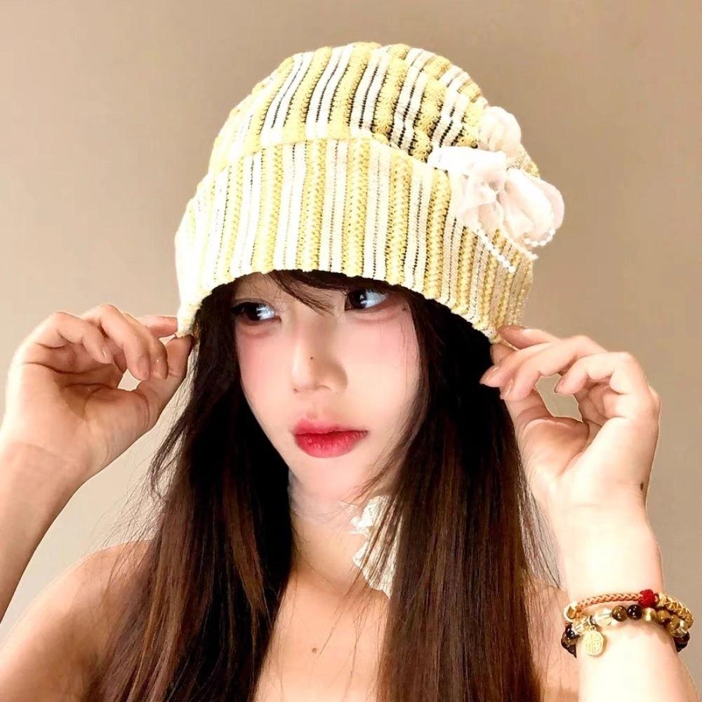 Sweet Beanies Hat Breathable Knitted Hat Casual Flower Pullover Hat  Outdoor