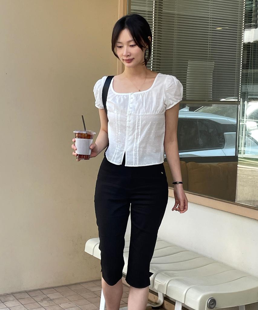Tudument Polka Dot Puff Sleeve Blouse White