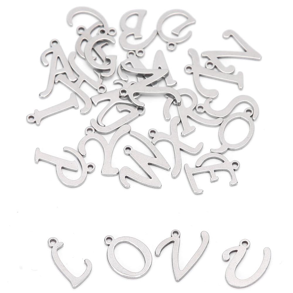 26pcs Silver DIY Letter Pendant Stainless Steel Metal Pendants Alphabet Charms Jewelry Making