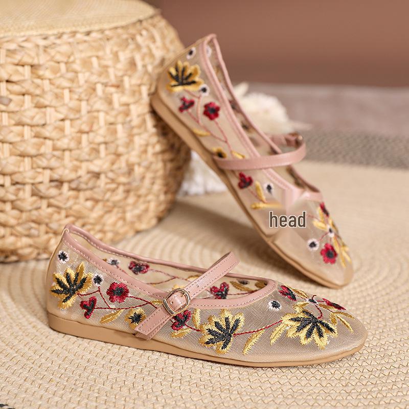 

Женские ретро балетки из сетки с цветочной вышивкой - Зеленые, Дышащие на одном ремешке 41 абрикосовый