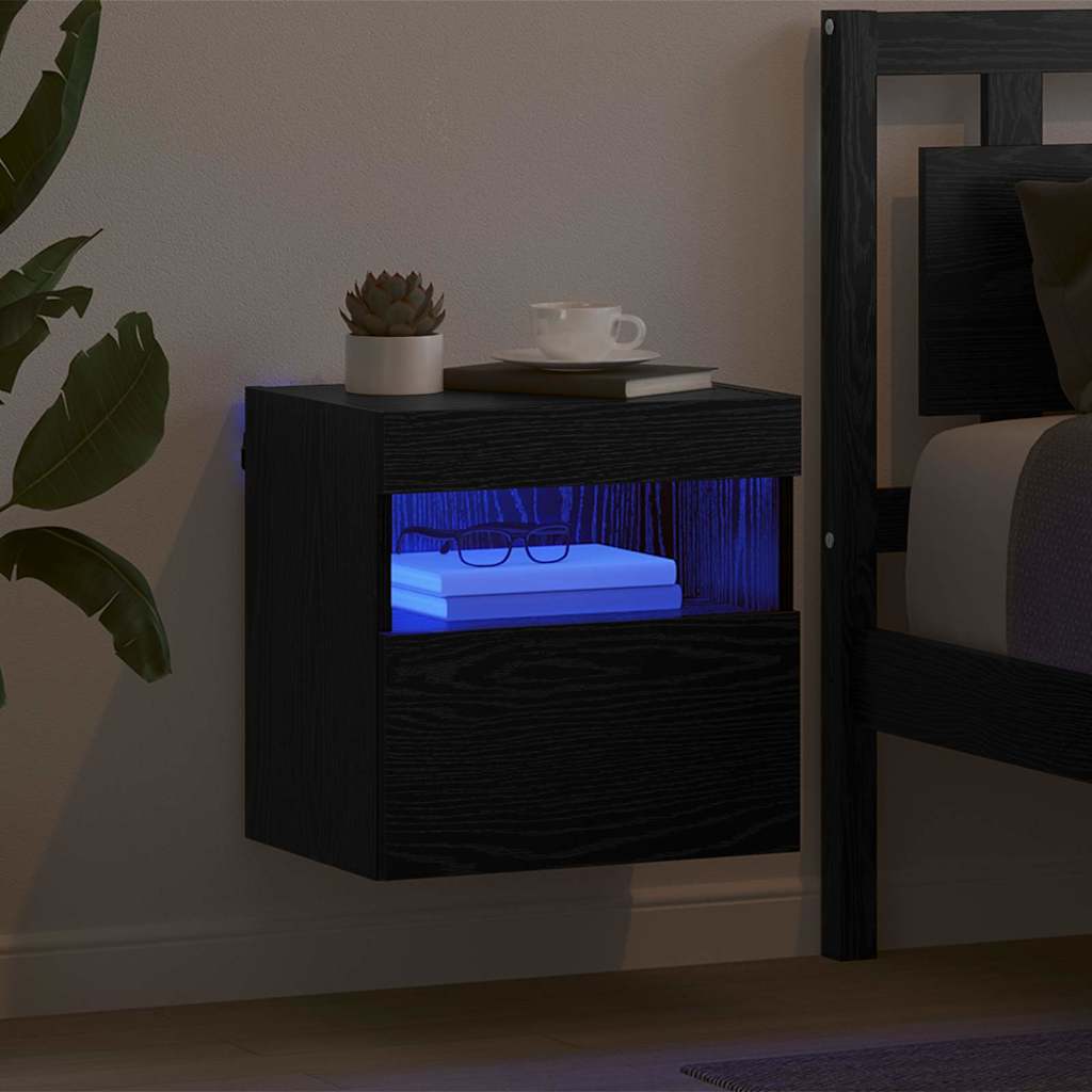 TV Wall Cabinet with LED Black Oak Effect 40 X 30 X 40 Cm