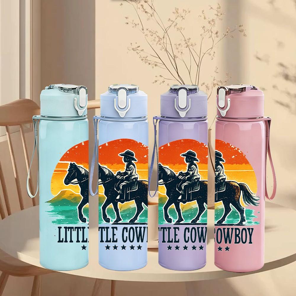 1PC Little Cowboy Horse Sunset 750ml Color Plastic Sports Water Bottle Leakproof Flip Straw Lid Suitable for Sports Office Home Use