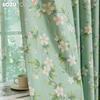1PC LOZUJOJU Rural Style Summer Green Flower Printed Curtainsh Full Blackout Curtains for Bedroom Living Room Balcony Window for Home Decor