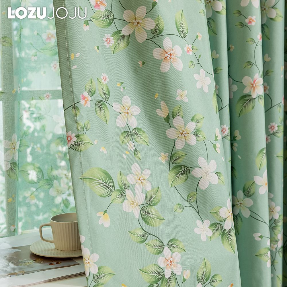 1PC LOZUJOJU Rural Style Summer Green Flower Printed Curtainsh Full Blackout Curtains for Bedroom Living Room Balcony Window for Home Decor
