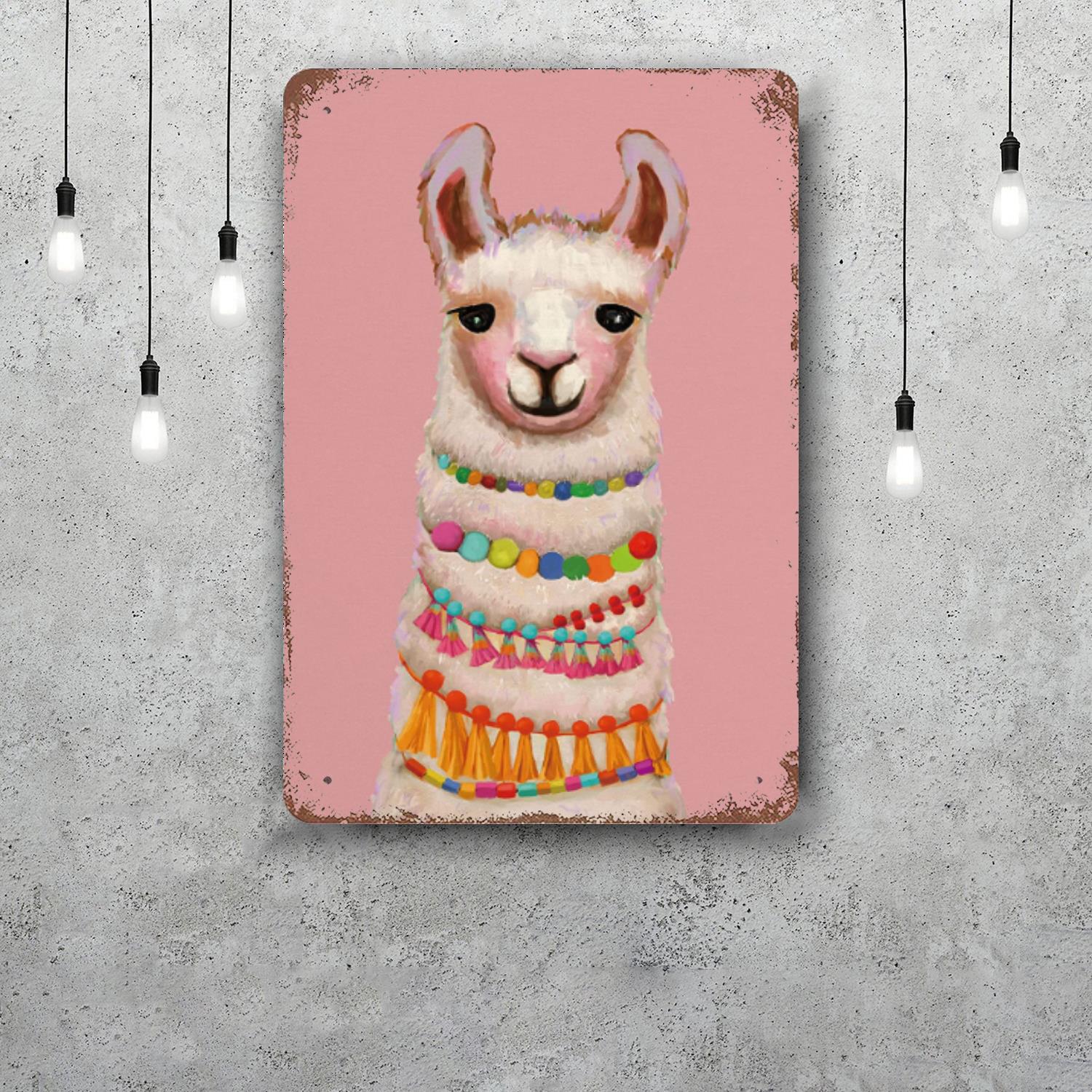 

llama animal Retro Vintage Tin Sign Poster Decorative Plaque Metal Plate Wall Decor 20x30cm（7.8x11.8inch）