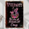 Welcome Party Flamingo Retro Metal Wall Art Vintage Decor Iron Sign 12x8 Inch
