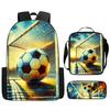 3Pcs/Set Cartoon Casual Fashion Soccer School Bags for Boy Girls Flat Surface Football Pattern Book Bags Sets Backpacks Children's Birthday Gift