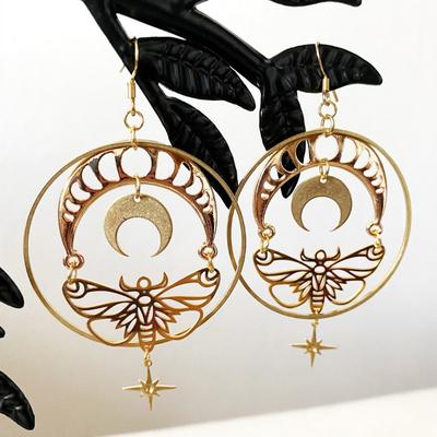 Golden Butterfly Moon Star Design Dangle Earrings Elegant Bohemian Style Alloy Jewelry Personality Female Gift